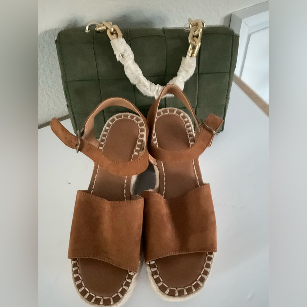 Bundle Alert!  Green Target handbag and Brown wedge sandals size 8 shoes